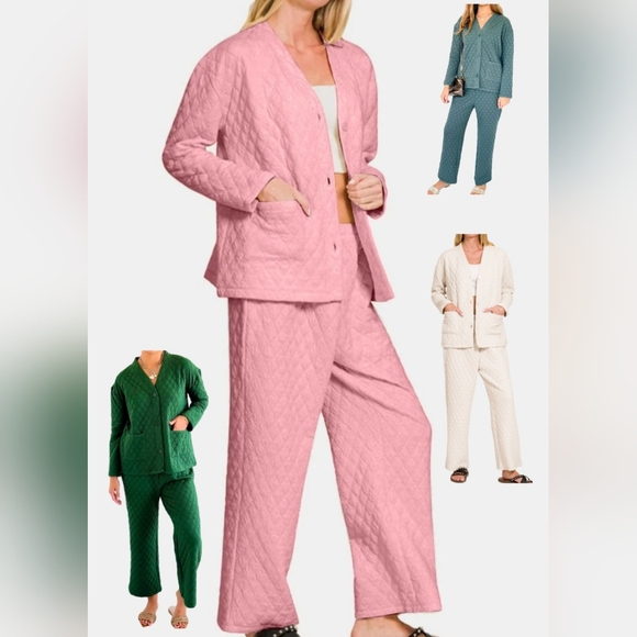 #802 🛑048 S,M,L,XL Fabulous Quilted Lounge Jacket & Pants 2pc Set - Picture 1 of 4